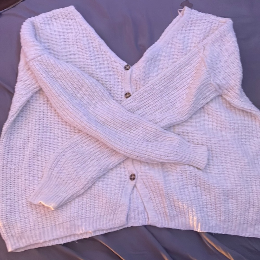 White button knit sweater